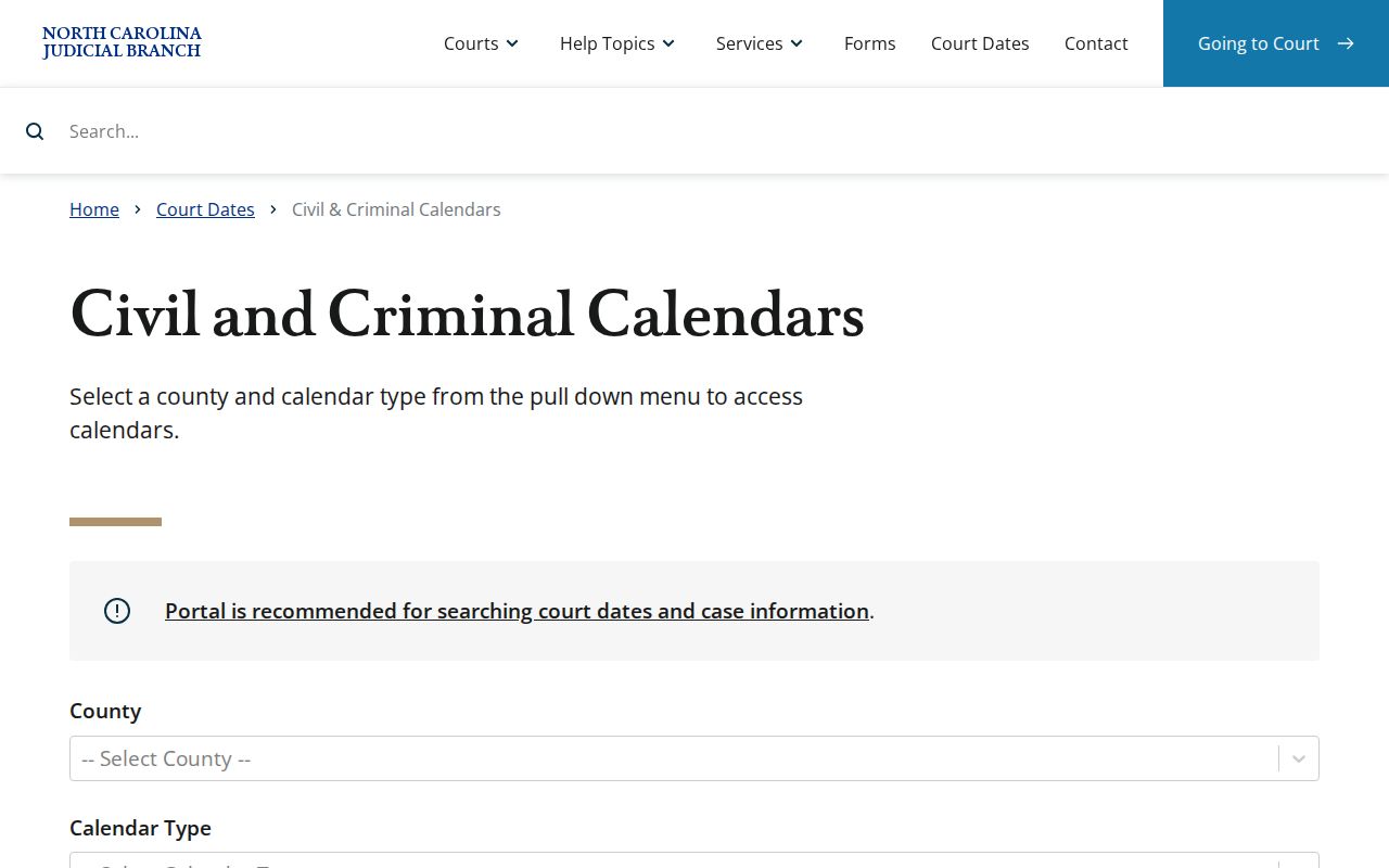 Graham County court calendar civil and criminal calendar interface