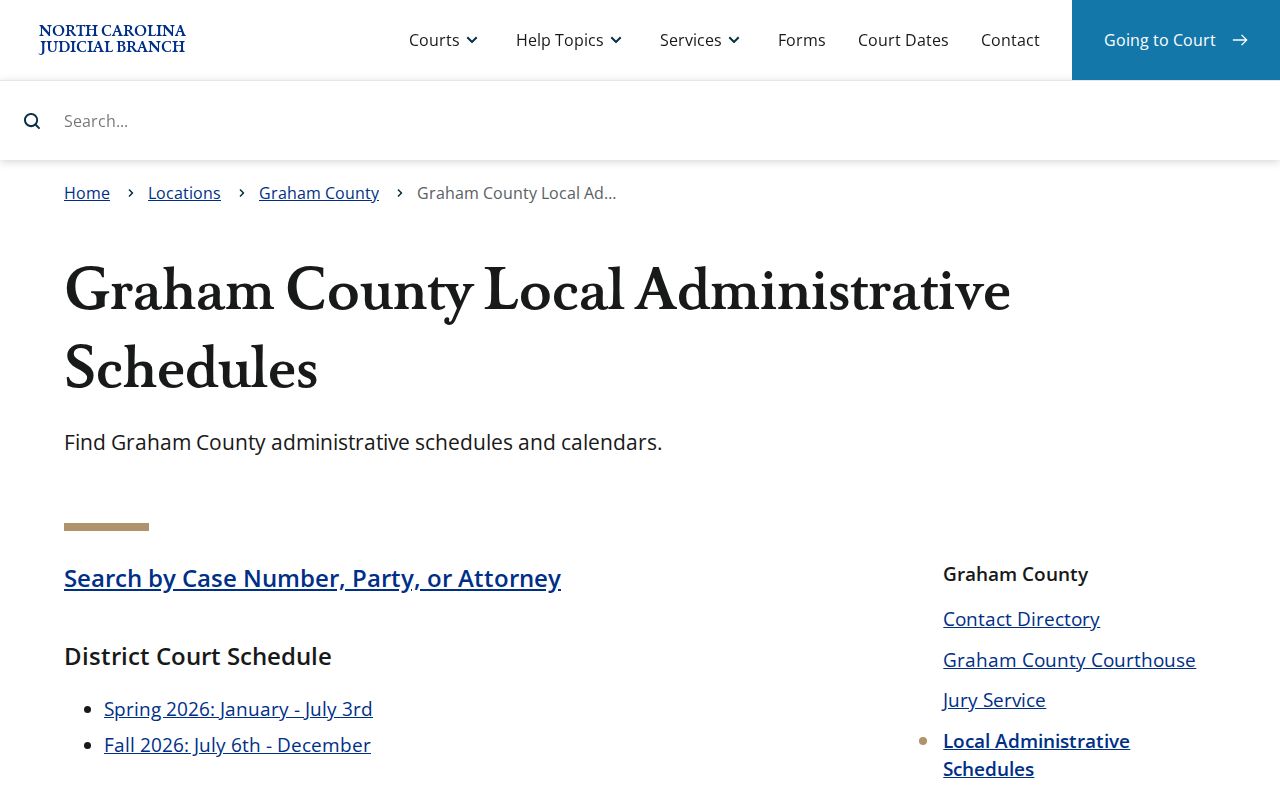 Graham County court calendar local administrative schedules