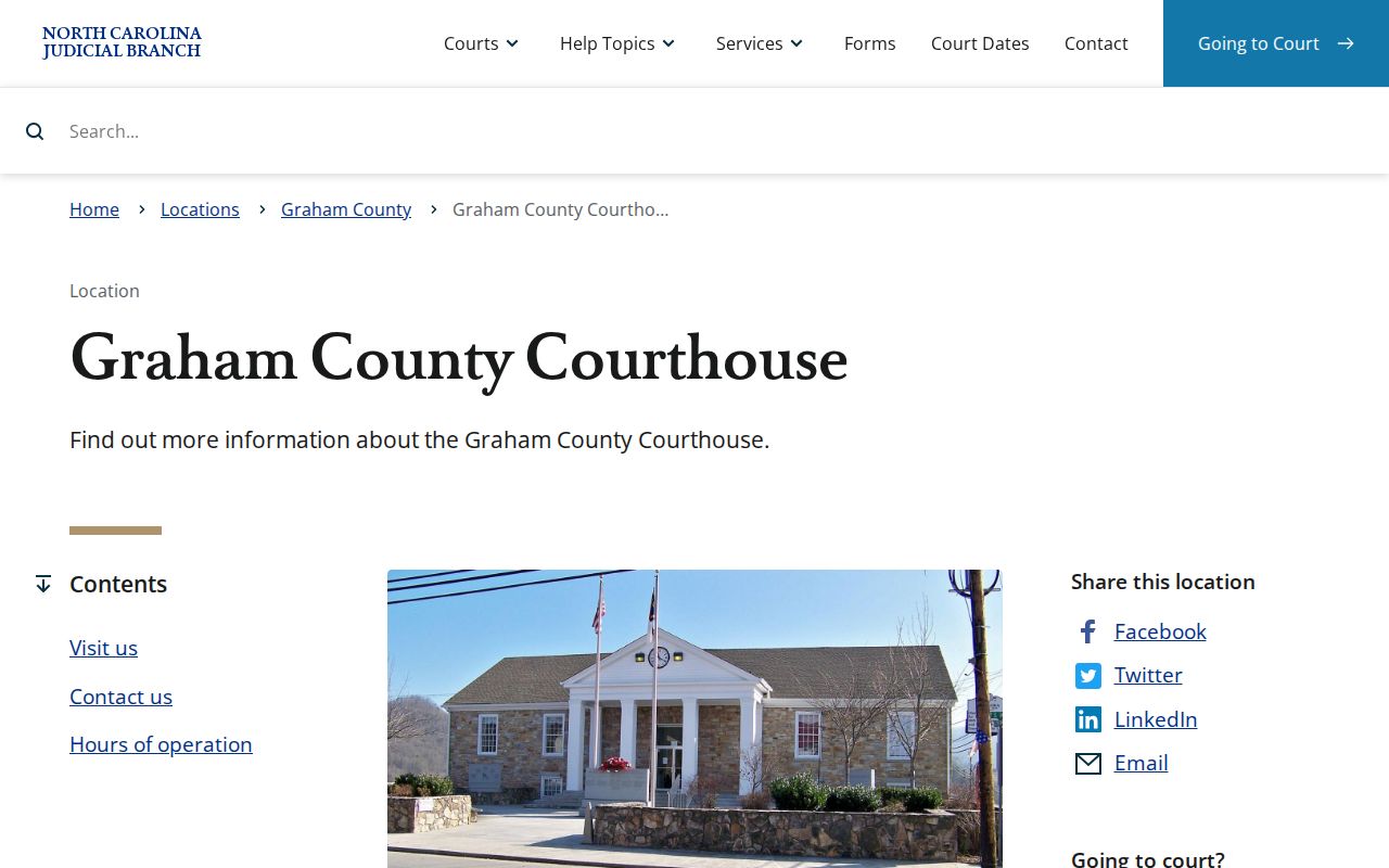 Graham County court docket courthouse information page